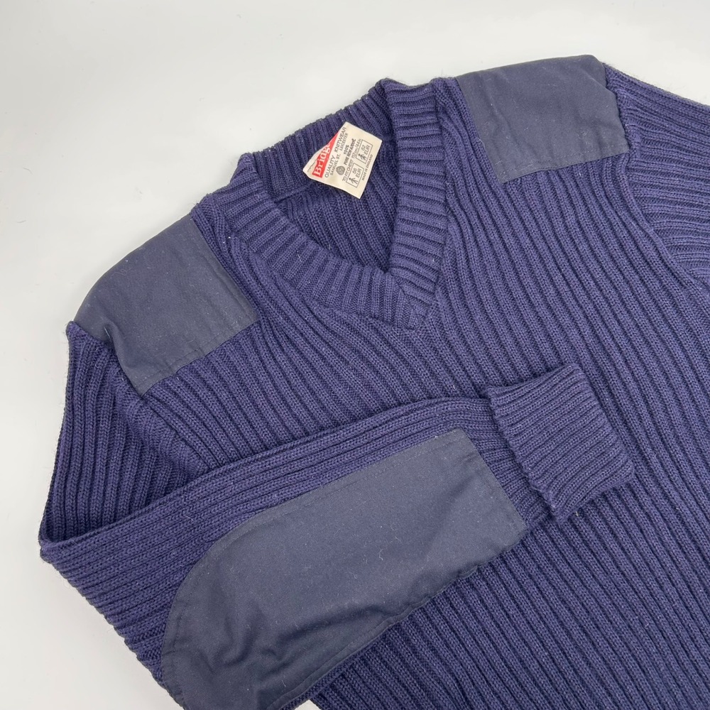VTG Bridgedale Navy Wool V‎ Neck Sweater Mens 56 EUR 44 In Chest Military Style